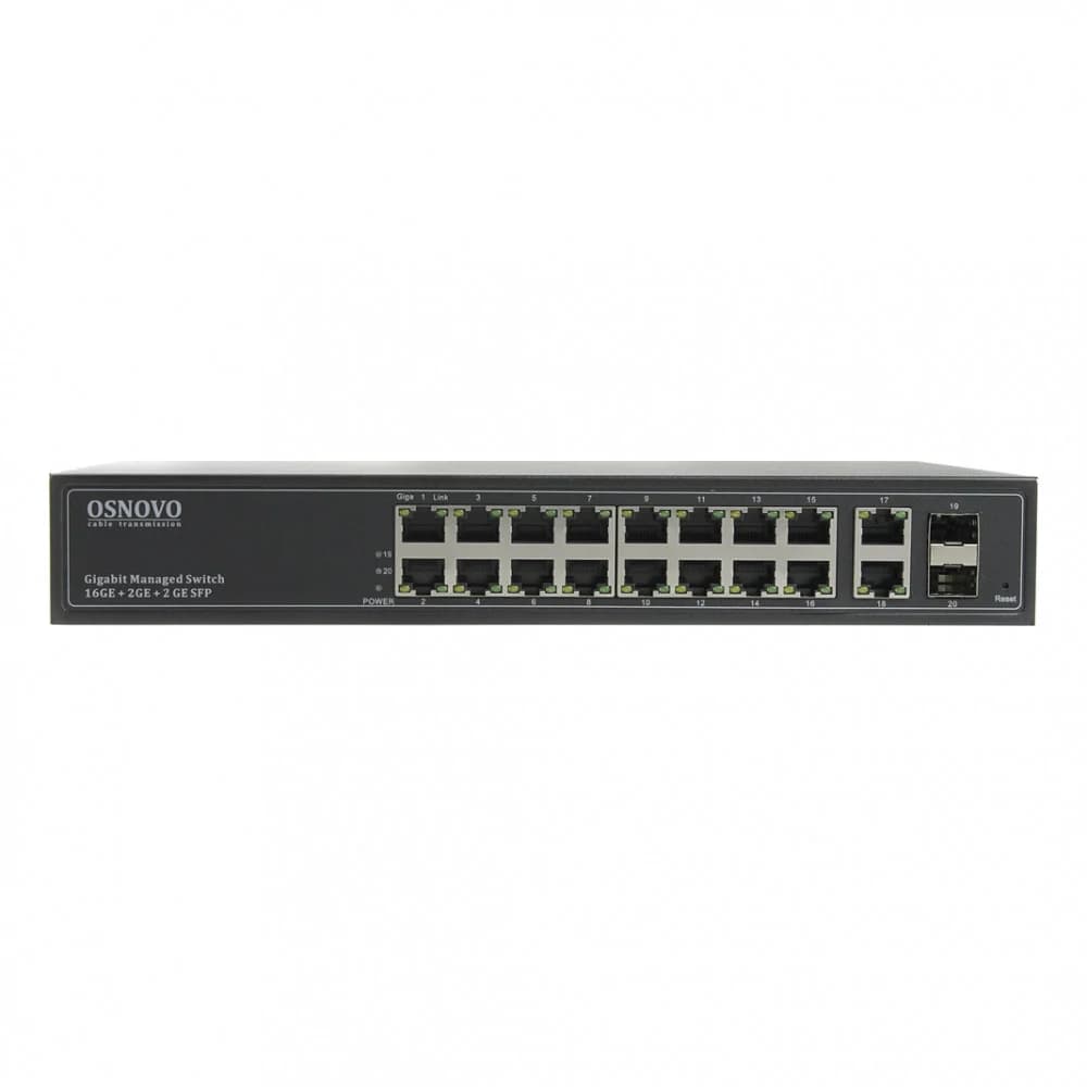 OSNOVO Коммутатор Gb Ethernet управляемый 18*10/100/1000 Base-T, 2*SFP 1000 Base-X, встроенный БП