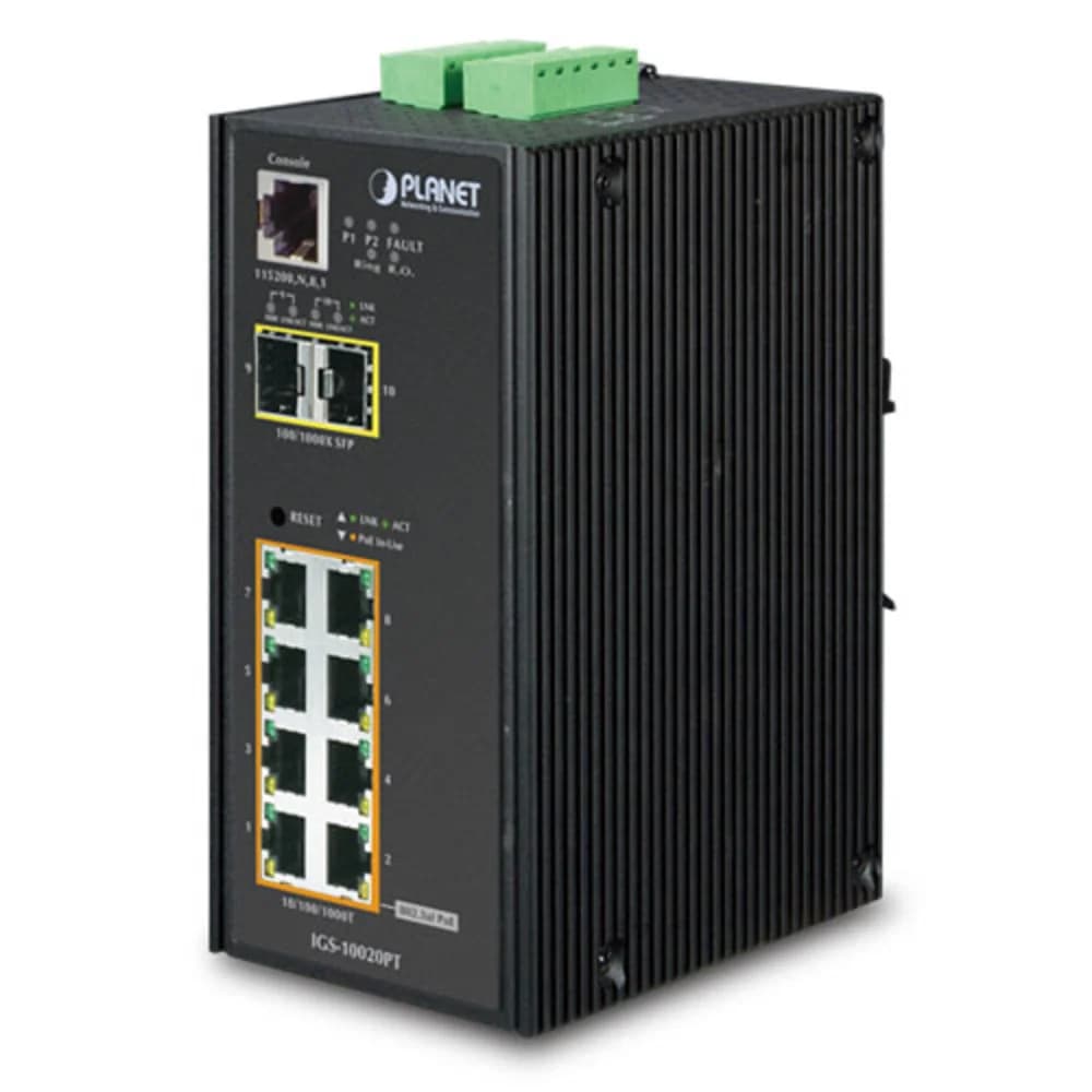 IP30 L2+ SNMP Manageable 8-Port Gigabit POE(Af) Switch + 2-Port Gigabit SFP Industrial Switch (-40 to 75 C), ERPS Ring Supported, 1588