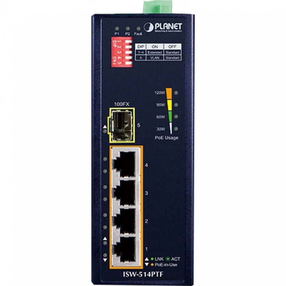 IP30 4-Port/TP + 1-Port Fiber(SFP) POE Industrial Fast Ethernet Switch (-40 to 75 C)