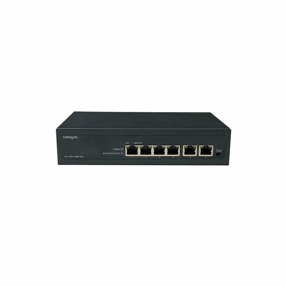 Неуправляемый 4 портовый PoE коммутатор PUS-TT04L-60RM Plus с изоляцией портов и возможностью установки в стойку