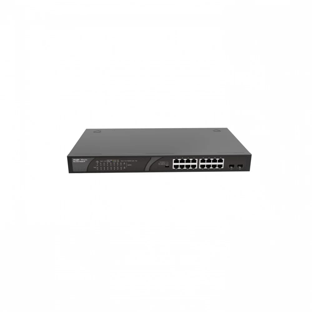 Коммутатор неуправляемый Reyee RG-ES118GS-P, 16Gb x PoE, 2 SFP Uplink, PoE 247W
