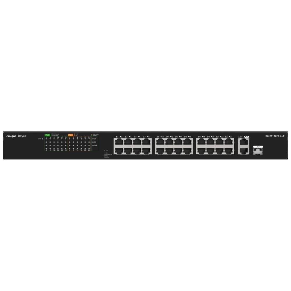 Коммутатор неуправляемый Reyee RG-ES126S-P V2, 24 x 10/100 PoE, 1Gb+1Gb/SFP Uplink , PoE 370W