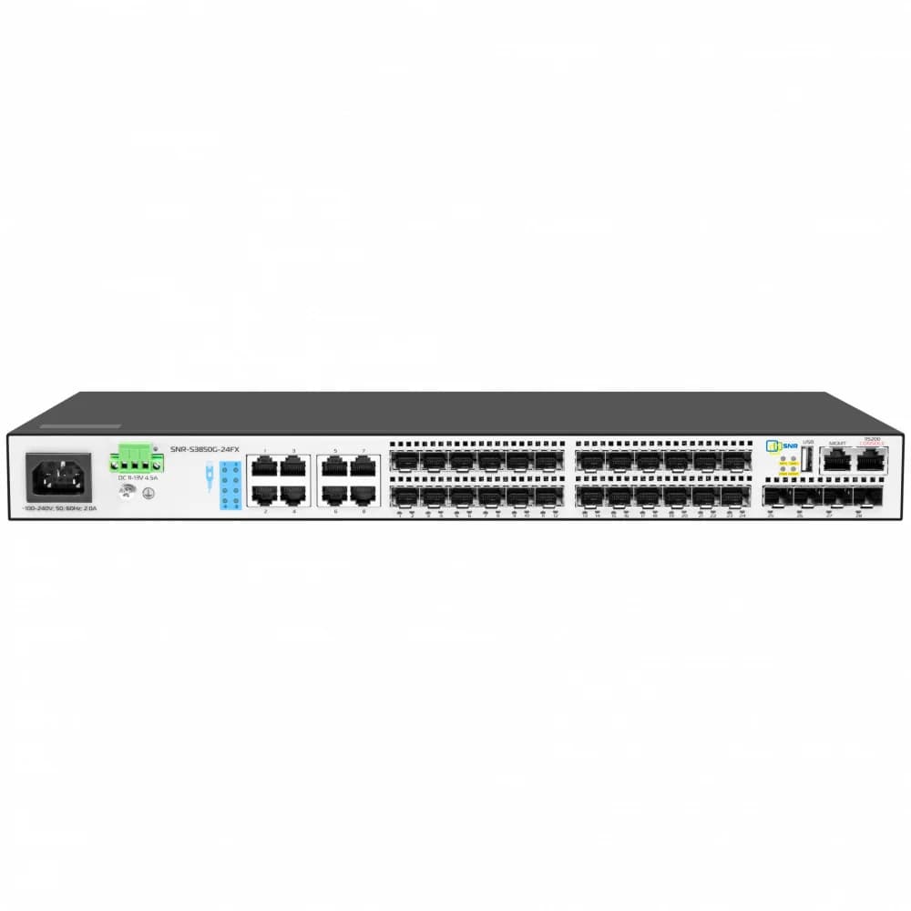 Управляемый коммутатор уровня 3, 16 портов 100/1000BaseX SFP, 8 Combo портов GE, 4 порта 1/10G SFP+, RPS DC 12V