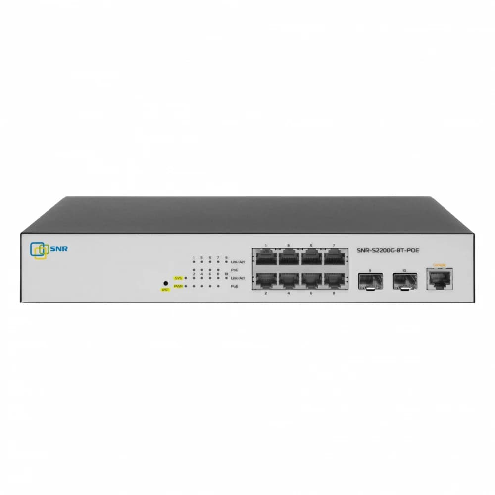 Управляемый Web Smart POE коммутатор уровня 2, 8 портов 10/100/1000BaseT, 2 порта 100/1000BaseX (SFP). POE 100W