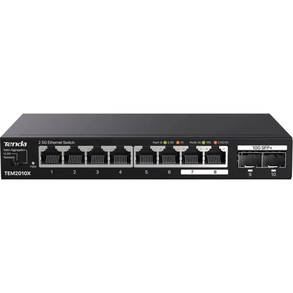 Сетевой коммутатор TENDA TEM2010X Настольное исполнение 8x10Base-T / 100Base-TX / 1000Base-T 2xSFP+ 12 Вт TEM2010X