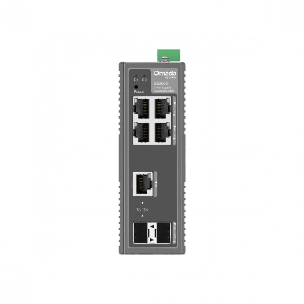 Коммутатор индустриальный Easy управляемый GbE 6-портовый Tp-Link IES206G < 4× порта RJ45 10/100/1000 Мбит/с, 1× гигабитный порт SFP/RJ45 Combo, 1× гигабитный слот SFP, 15KB Jumbo frame, MTU/Port/