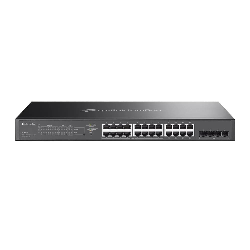 Коммутатор PoE+ Smart GbE 28-портовый Tp-Link SG2428LP < JetStream™ 16 портов GbE PoE 802.3af/at (max 30W на порт), 8 портов GbE без PoE, 4 гигабитных слота SFP, коммутационная матрица 56 Гбит/с,