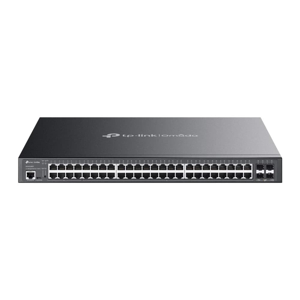 Коммутатор PoE++ управляемый 2.5GbE 52-портовый Tp-Link SG3452XMPP < Omada 8 портов PoE++ (max 90W на порт), 40 портов GbE 802.3af/at (max 30W на порт), 4 слота SFP+ 10 Гбит/с, коммутационная матр
