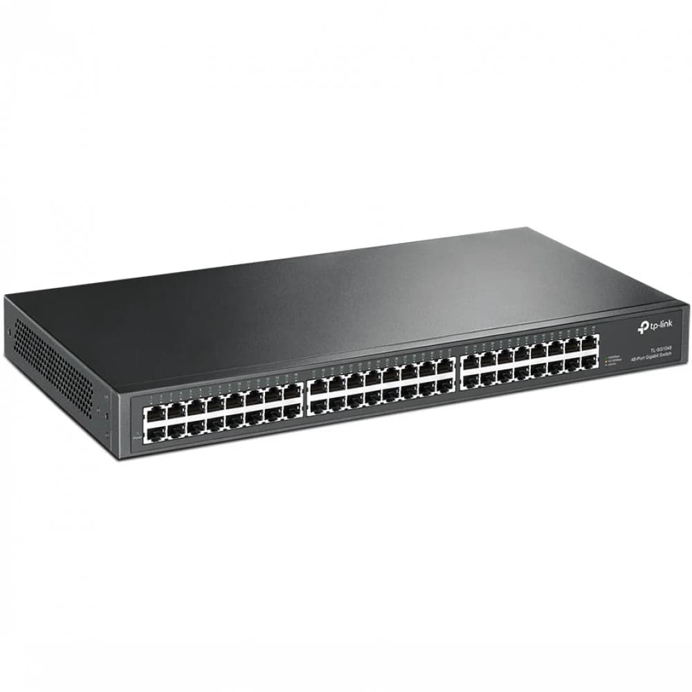 TP-Link TL-SG1048, 48-портовый гигабитный коммутатор, 48 портов RJ45 10/100/1000 Мбит/с, 1U 19-дюймовый монтируемый в стойку стальной корпус 48 портов 10/100/1000 Мбит/с (разъем RJ45) Инновационная