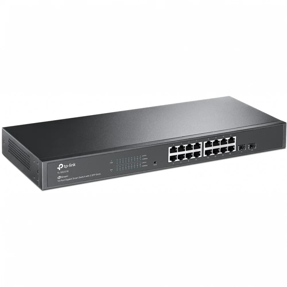 TP-Link TL-SG2218 JetStream 16-Port Gigabit Smart Switch with 2 Gigabit SFP Slots, 16× Gigabit RJ45 Ports, 2× Gigabit SFP Slots, 1U 19-inch Rack-mountable, Integration with Omada SDN Controller, Sta