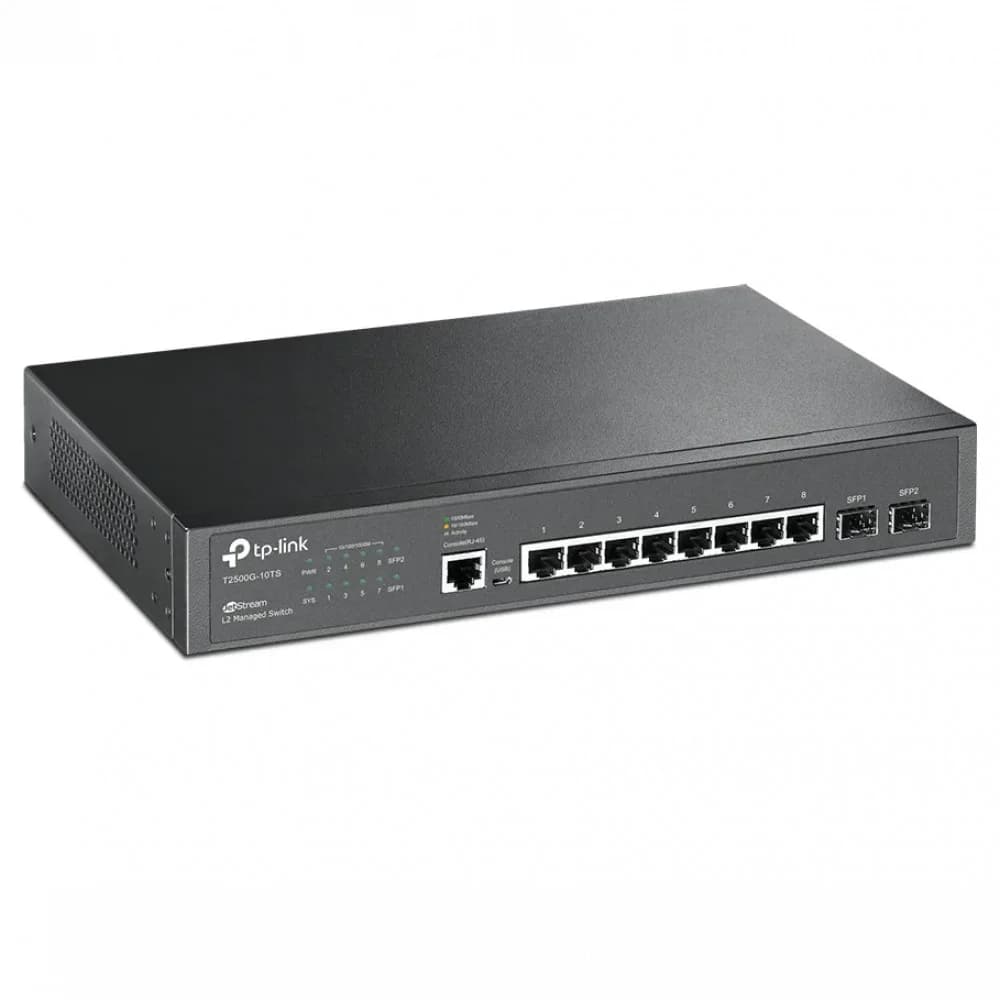 TL-SG3210 JetStream управляемый коммутатор уровня 2+ на 8 гигабитных портов и 2 гигабитных uplink-порта,8 портов RJ-45 10/100/1000 Мбит/с,2 гигабитных SFP-слота,консольные порты: 1 порт RJ-45 + 1 Mi