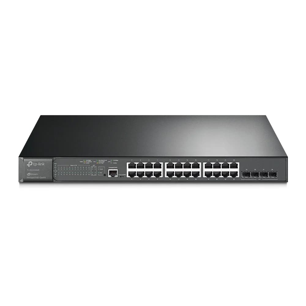 TL-SG3428MP JetStream 28-портовый гигабитный управляемый коммутатор уровня 2+ с 24 портами PoE+, бюджет PoE: до 384 Вт, поддержка SDN, управление питанием PoE, множество функций L2/L2+, установка в