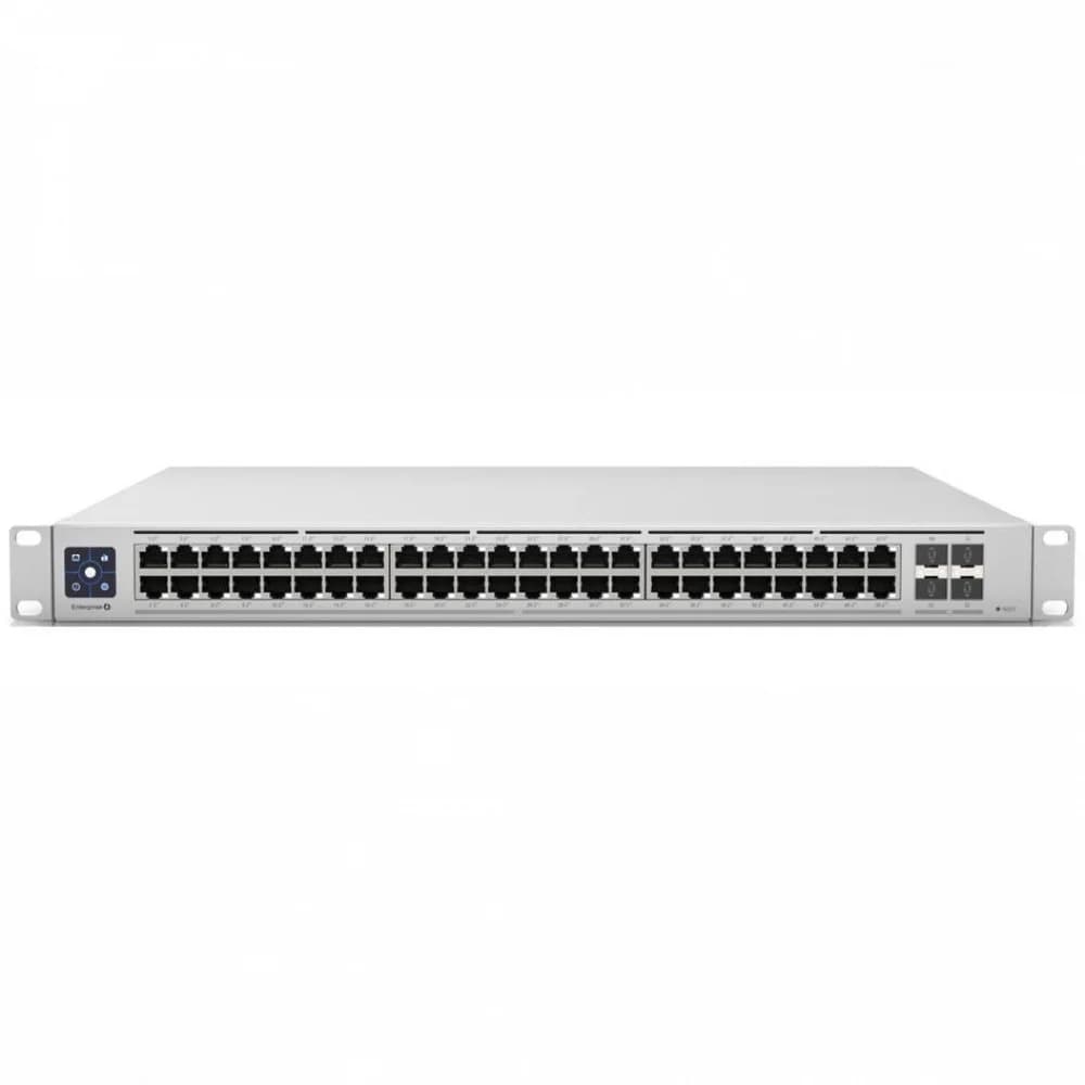Ubiquiti Switch Enterprise 48 PoE Layer 3, PoE switch with (48) 2.5GbE, 802.3at PoE+ RJ45 ports and (4) 10G SFP+ ports.