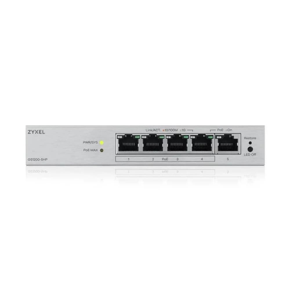 Коммутатор/ ZYXEL Web-managed Gigabit PoE Switch Zyxel GS1200-5HPv3, 5xRJ-45: 1G (4xPoE+), 68W PoE budget, desktop, fanless
