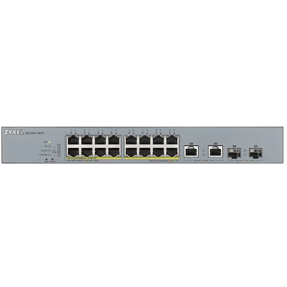 Zyxel GS1350-26HP L2 PoE + switch for IP cameras, 24xGE PoE +, 2xCombo (SFP / RJ-45), PoE budget 375 W, power transfer distance up to 250 m, auto-reloading of PoE ports, increased overvoltage and el