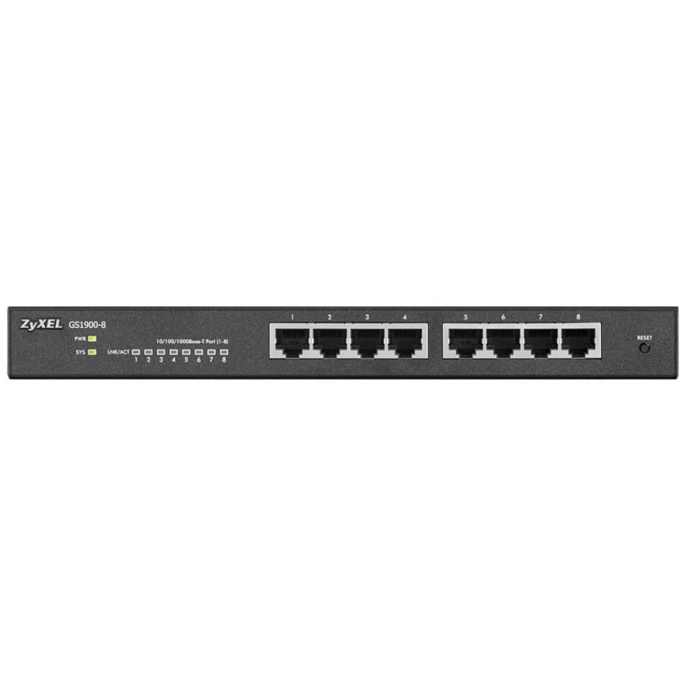 Smart L2 коммутатор PoE+ Zyxel GS1900-8HP, 8xGE PoE+, настольный, бесшумный, бюджет PoE 70 Вт