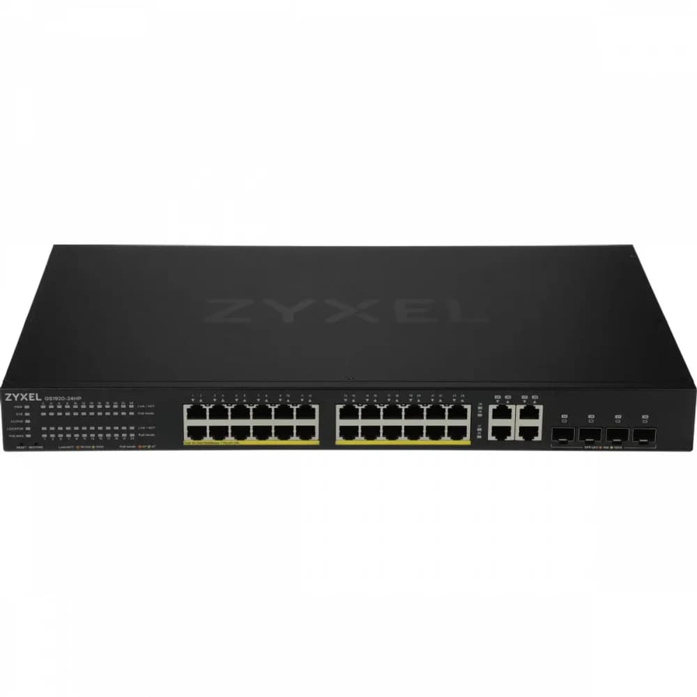 Гибридный Smart коммутатор PoE+ Zyxel NebulaFlex GS1920-24HPv2, 24xGE PoE+, 4xCombo (SFP/RJ-45), бюджет PoE 375 Вт, автономное/облачное управление