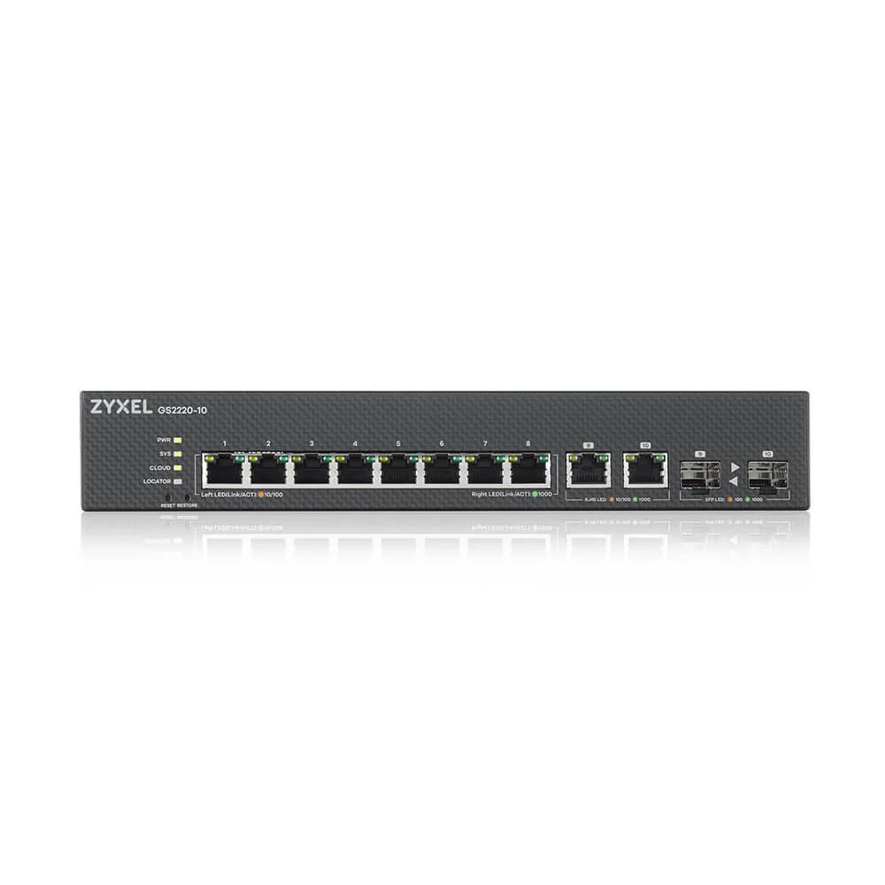 Zyxel NebulaFlex Pro GS2220-10 Hybrid L2 Switch, rack 19 ", 8xGE, 2xCombo (SFP / RJ-45), silent, standalone / cloud management