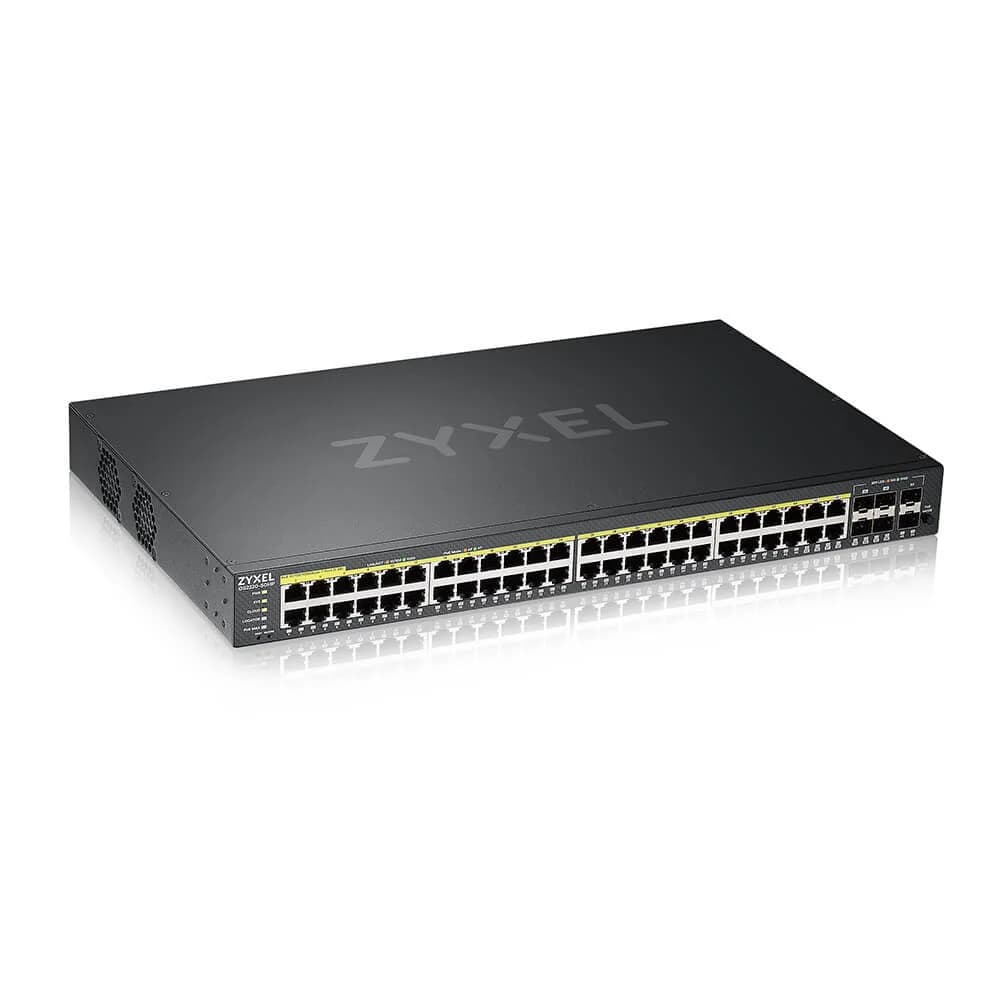 Zyxel NebulaFlex Pro GS2220-50HP Hybrid L2 PoE+ Switch, 19 "rack, 44xGE PoE +, 4xCombo (SFP / RJ-45 PoE+), 2xSFP, 375W PoE Budget, Standalone / Cloud Management