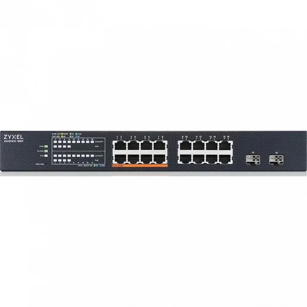 Мультигигабитный Smart L3 Lite коммутатор Zyxel NebulaFlex XMG1915-18EP, rack 19", 16xRJ-45: 1/2.5G (8 из них PoE++), 2xSFP+, бюджет PoE 180 Вт