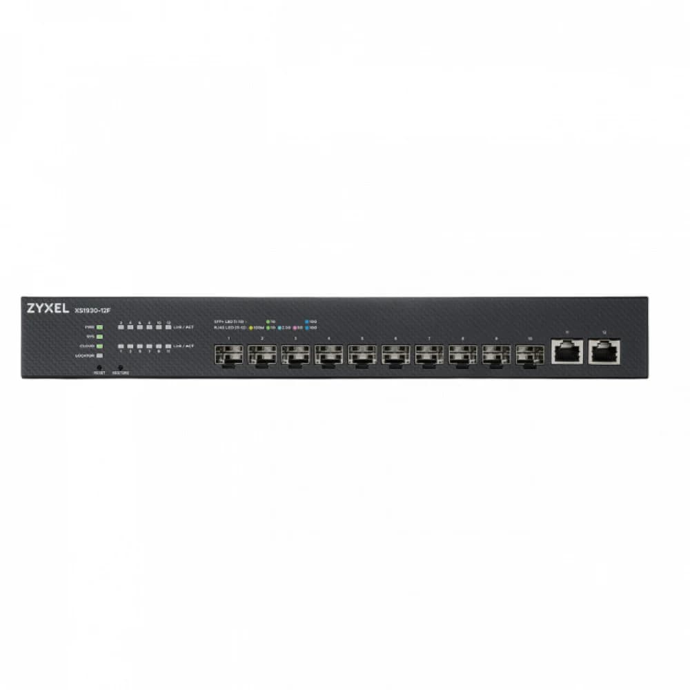 Гибридный мультигигабитный Smart L2+ коммутатор Zyxel NebulaFlex XS1930-12F, rack 19", 10xSFP+, 2xRJ-45: 1/2,5/5/10G, автономное/облачное управление