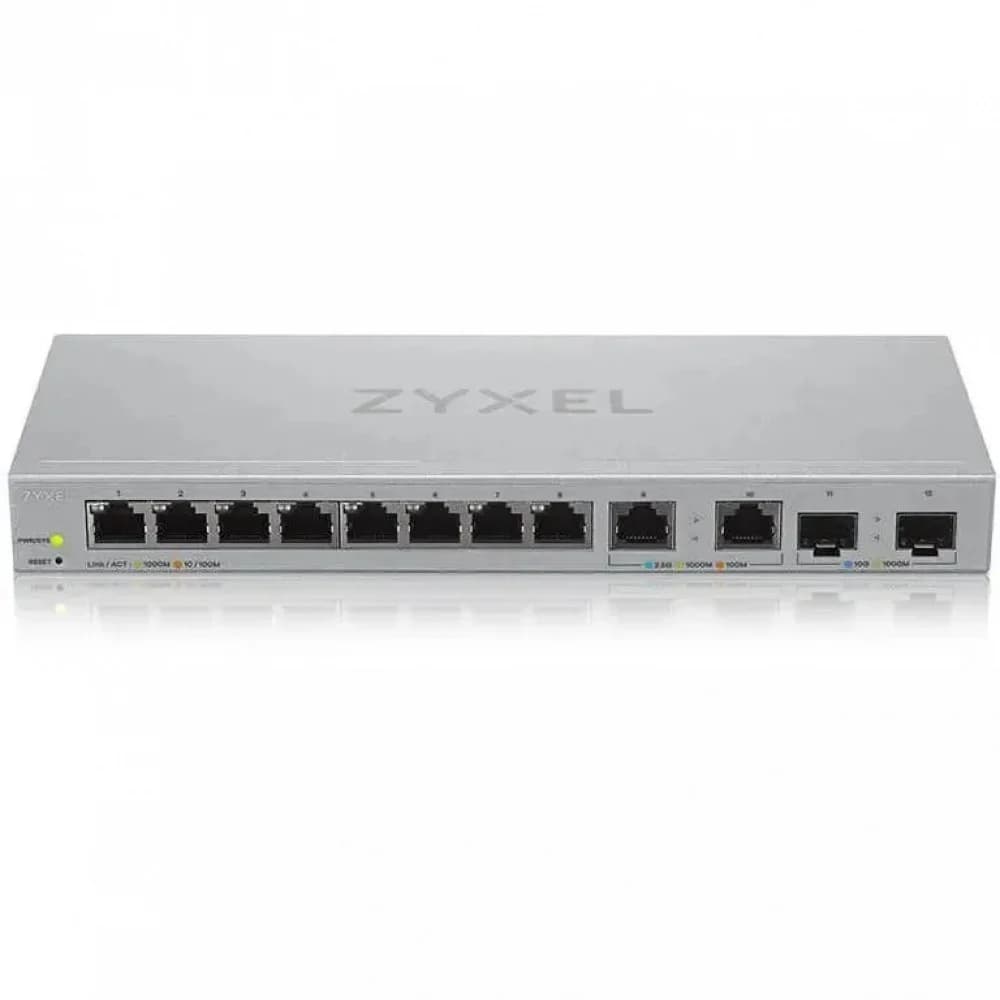 Мультигигабитный Smart L2 коммутатор Zyxel XGS1210-12, 8xGE, 2x1/2,5GE, 2xSFP+, настольный, бесшумный