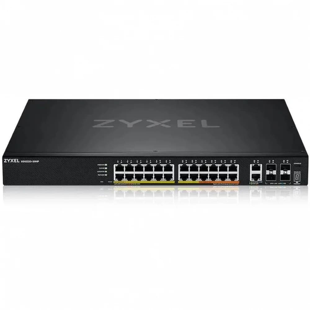 L3 Access коммутатор Zyxel NebulaFlex Pro XGS2220-30HP, rack 19", 24xRJ-45: 1G PoE+ (8 из них PoE++), 2xRJ-45: 1/2.5/5/10G PoE++, 4xSFP+, бюджет PoE 400 Вт