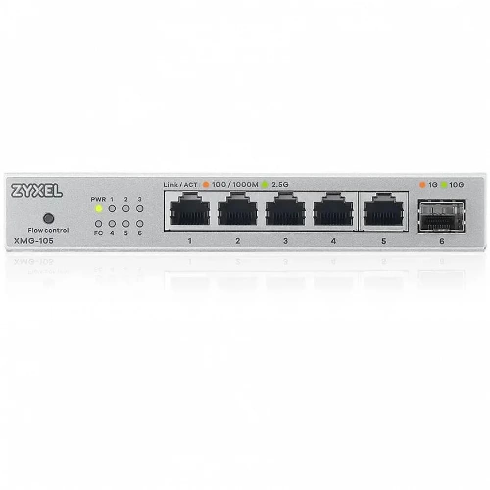 Unmanaged Multi-Gigabit Switch Zyxel XMG-105, 5xRJ-45: 1/2.5G, 1xSFP+, desktop, fanless
