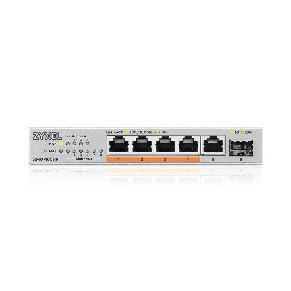 Коммутатор Zyxel XMG-105HP-EU0101F 5x2.5Гбит/с 1SFP+ 4PoE++ 70W неуправляемый