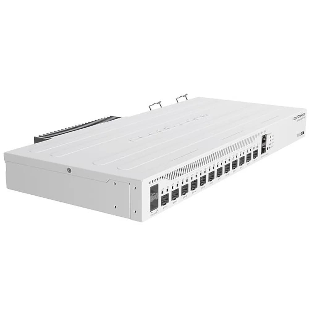 MikroTik Cloud Core Router 2004-1G-12S+2XS with Annapurna Alpine AL32400 Cortex A57 CPU (4-cores, 1.7GHz per core), 4GB RAM, 1x Gigabit RJ45 port, 12x 10G SFP+ cages, 2 x 25G SFP28 cages, RouterOS L