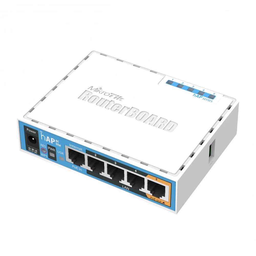 Беспроводной маршрутизатор, MikroTik, RB952Ui-5ac2nD, hAP ac lite, 5xLAN, 2 PoE-IN Passive PoE, Ether5 PoE-out Passive PoE, 802.11a/b/g/n/ac, AС750, RouterOS, desktop case, -30°C to 70°C