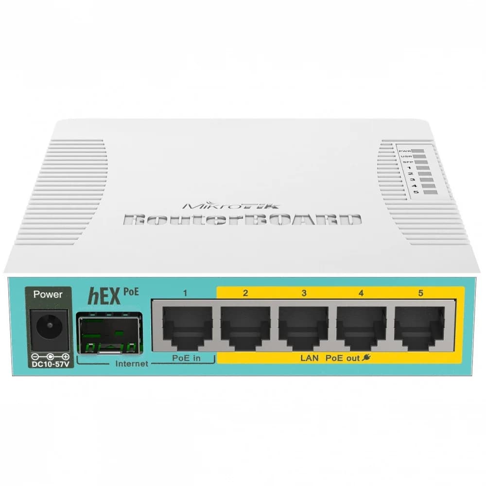 Маршрутизатор MikroTik RB960PGS hEX PoE with 800MHz CPU, 128MB RAM, 5x Gigabit LAN (four with PoE out), USB, RouterOS L4, plastic case and PSU