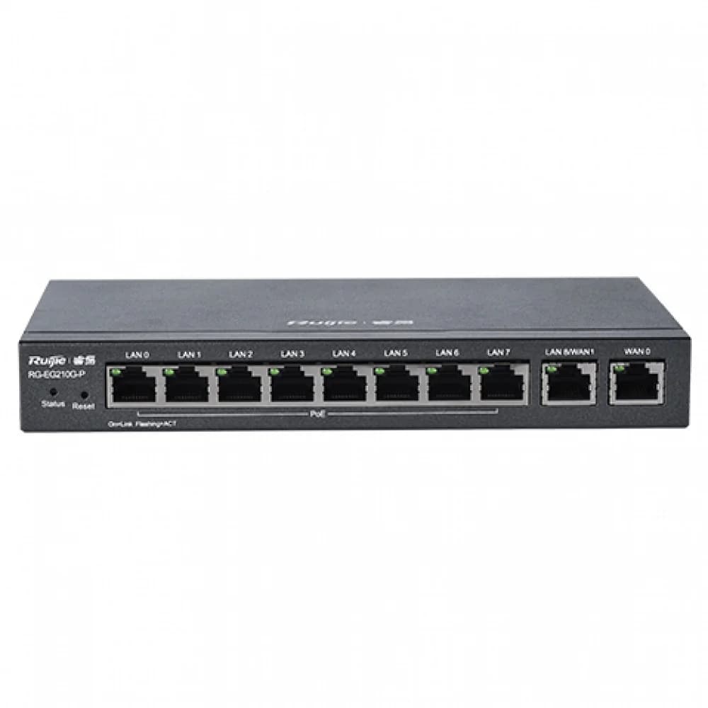 Reyee 10-Port Gigabit Cloud Managed Gataway, support up to 8 POE/POE+ ports with 70W POE Power budget, up to 4 WAN ports, support up to 200 concurrent users, 500Mbps.