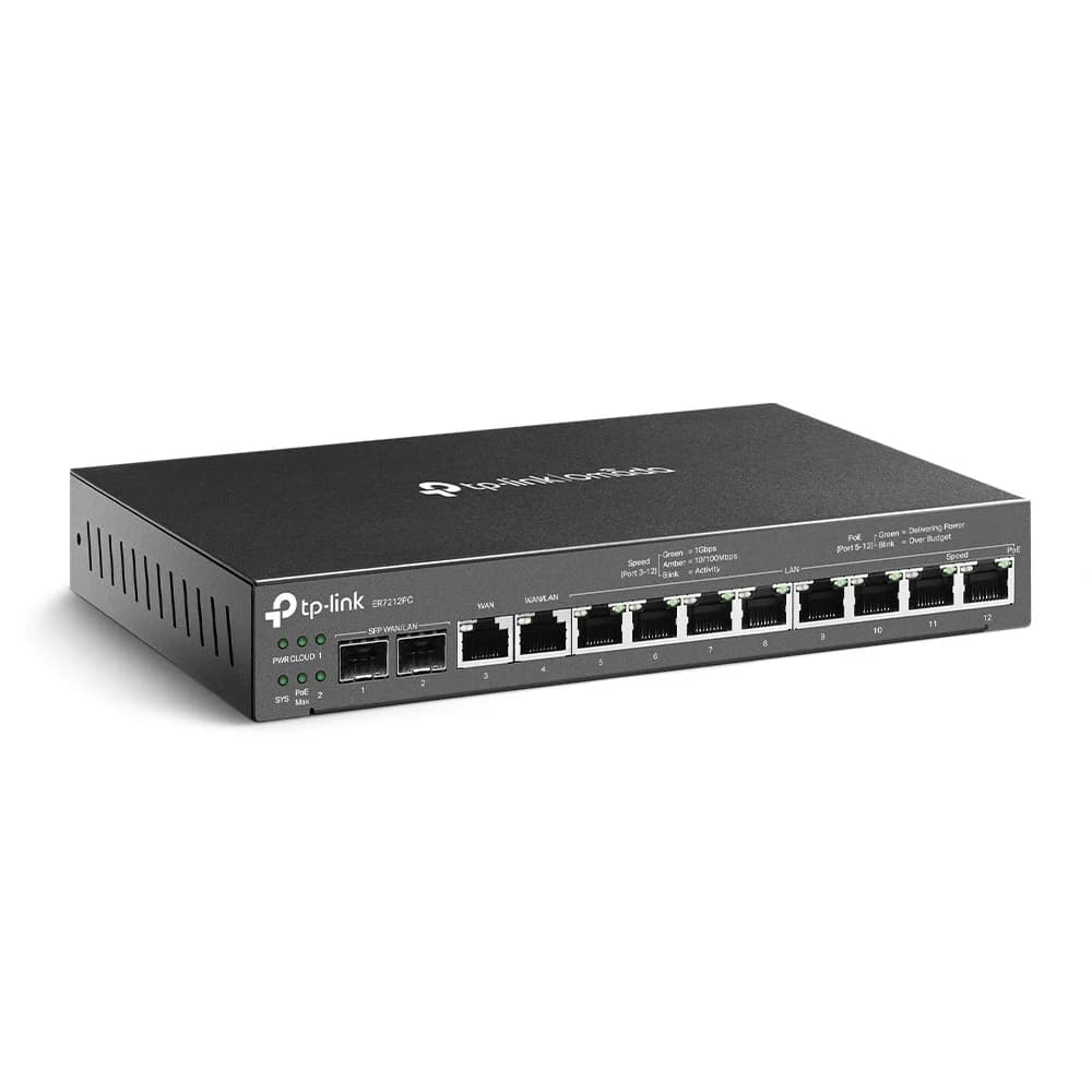 Гигабитный VPN-маршрутизатор со встроенным контроллером Omada и 8 портами PoE+ ER7212PC <2 Gigabit SFP WAN/LAN ports, 1 Gigabit WAN port, 1 Gigabit LAN/WAN port, 8 Gigabit LAN ports PoE+, бюджет мощ