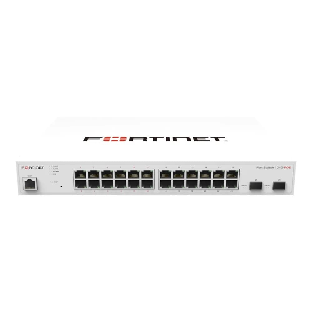 Коммутатор Fortinet L2/L3 PoE+ Switch - 24 x GE RJ45 ports(all POE+), 4 x GE SFP slots, FortiGate Switch controller compatible.