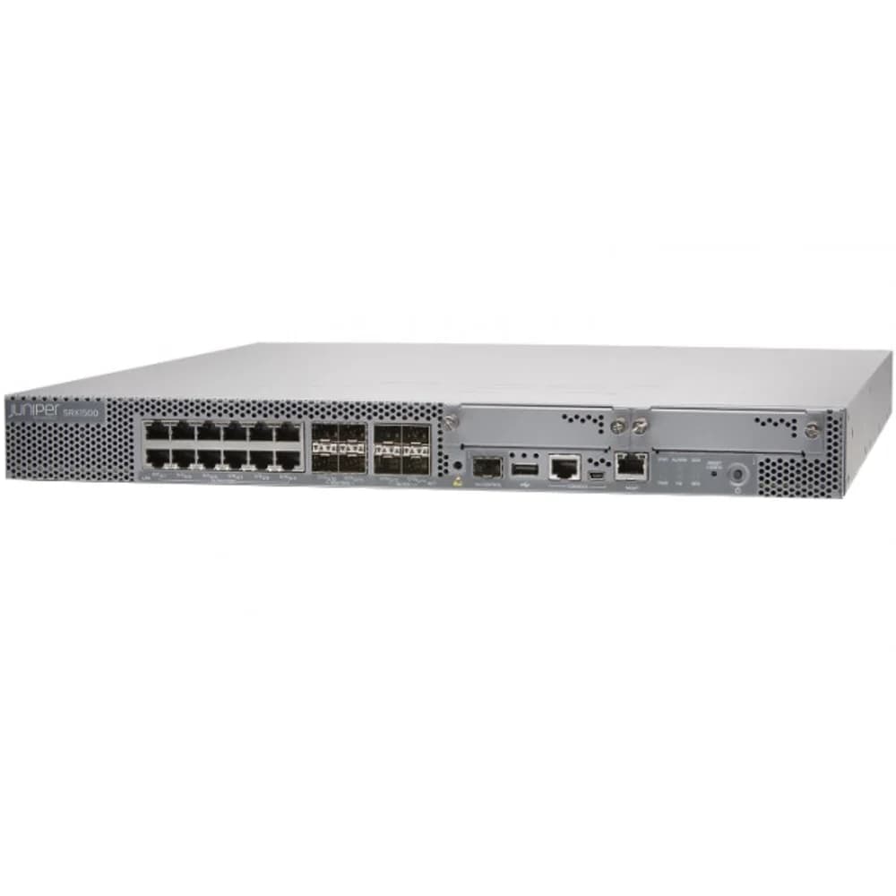 SRX1500-SYS-JB-AC Маршрутизатор SRX1500 Services Gateway includes hardware (16GE, 4x10GE, 16G RAM, 16G Flash, 100G SSD, AC PSU, cable and RMK) and Junos Software Base (Firewall, NAT, IPSec, Routing,