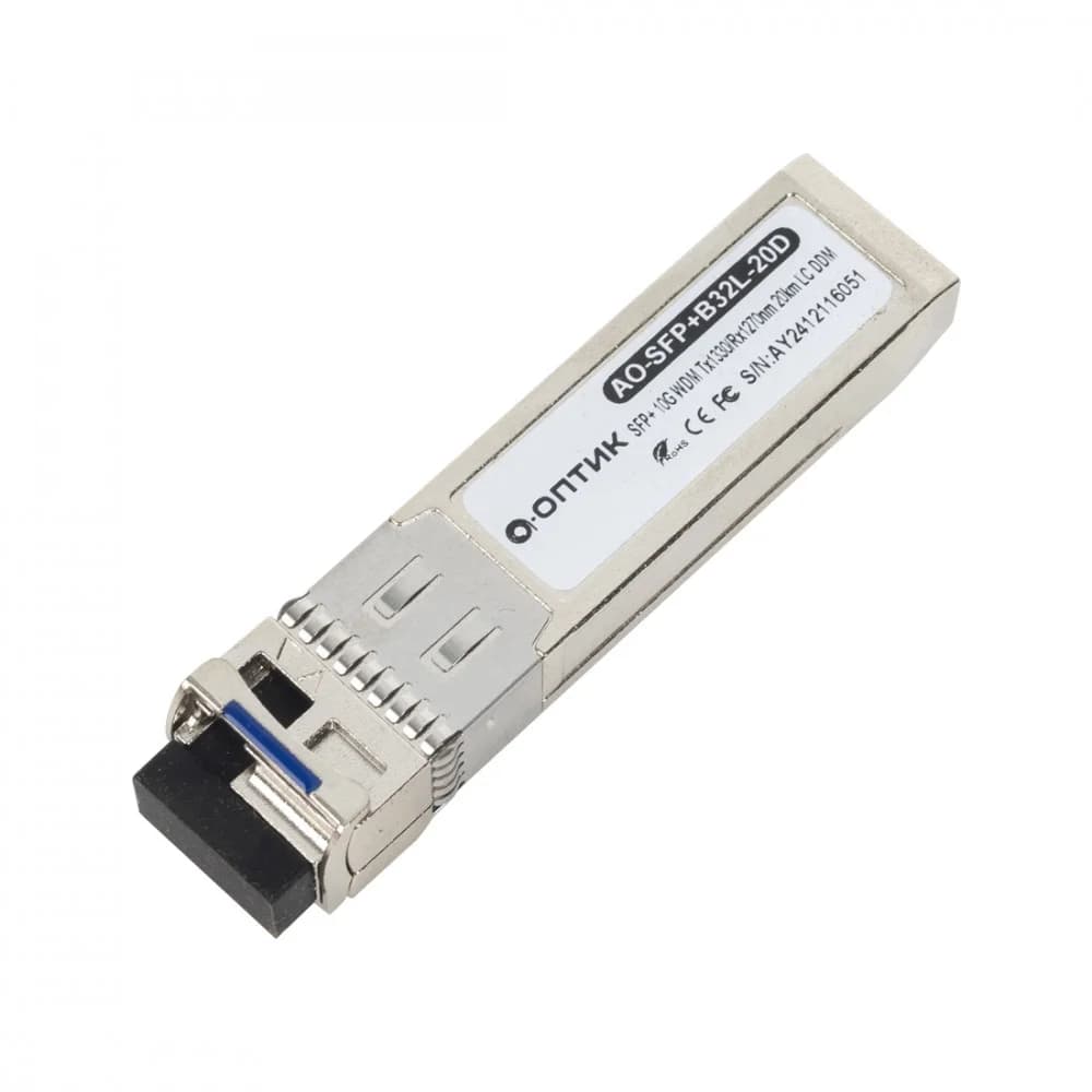 Трансивер, А-Оптик, AO-SFP+B54L-80D, SFP+ 10G WDM Tx1550nm/Rx1490nm 80km LC DDM