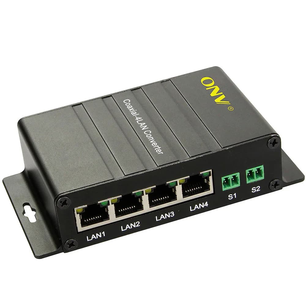 Конвертер активный ONV4C1E-3 1x100Mbps Ethernet, 4xCoaxial Input/Output BNC port 1x10/100Mbps auto-sensing RJ45 port,4Coaxial Input/Output BNC port, до 300м