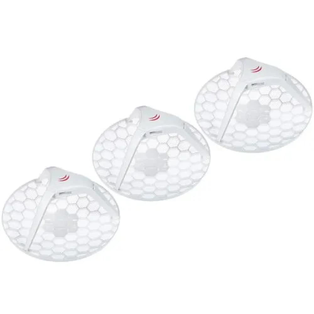 MikroTik LHG 5 Tripack (Three units of LHG 5 with 24.5dBi 5GHz antenna, Dual Chain 802.11an wireless, 600MHz CPU, 64MB RAM, 1x LAN, POE, PSU, RouterOS L3) – all three antennas in single box