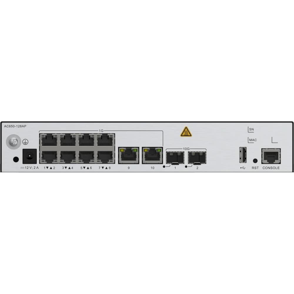 Контроллер точек доступа Huawei AC650-128AP (10x1GE ports, 2x10GE SFP+ ports, built-in 128 license Aps, 12V DC adapter)