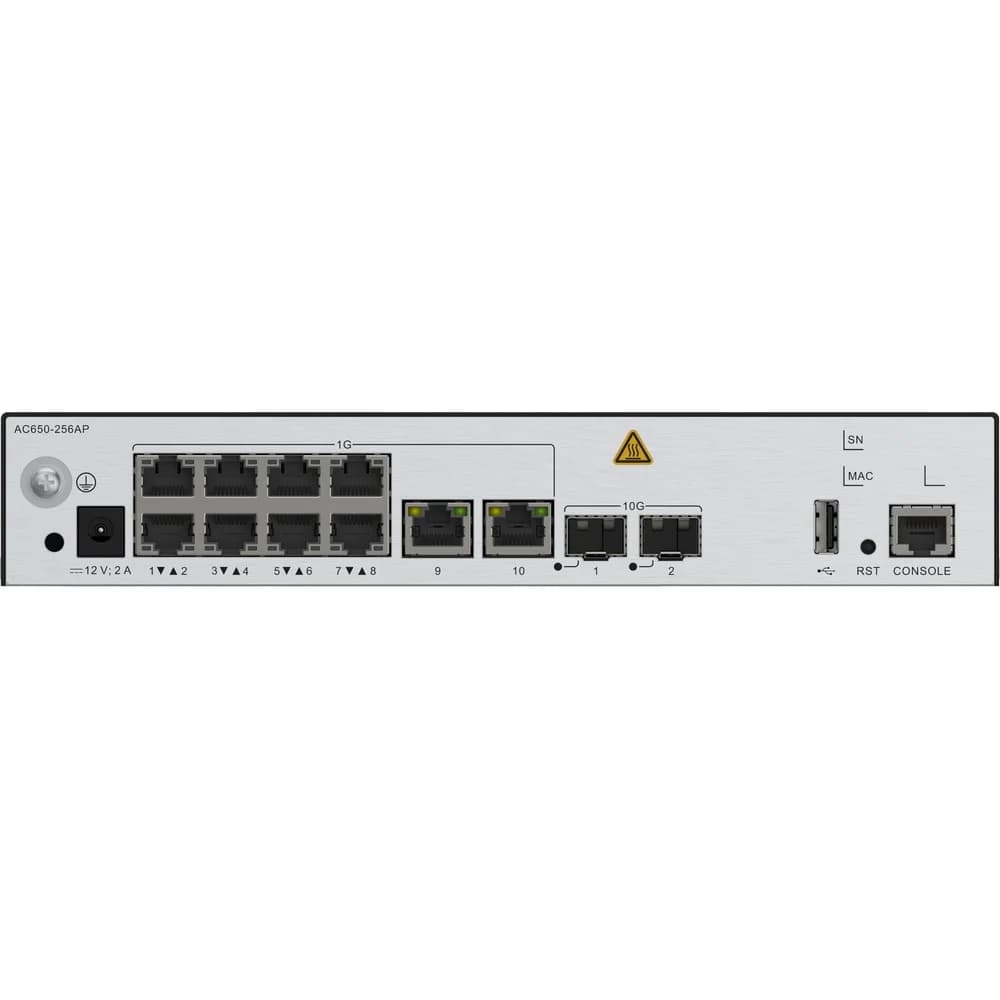 Контроллер точек доступа Huawei AC650-256AP (10x1GE ports, 2x10GE SFP+ ports, built-in 256 license Aps, 12V DC adapter)