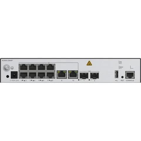 Контроллер точек доступа, Huawei, AC650-256AP, Поддержка до 256 точек доступа, консольный порт RJ-45, порт USB 2.0 Type A, 10 портов 10/100/1000M RJ-45, 2 порта SFP+, FLASH 1GB