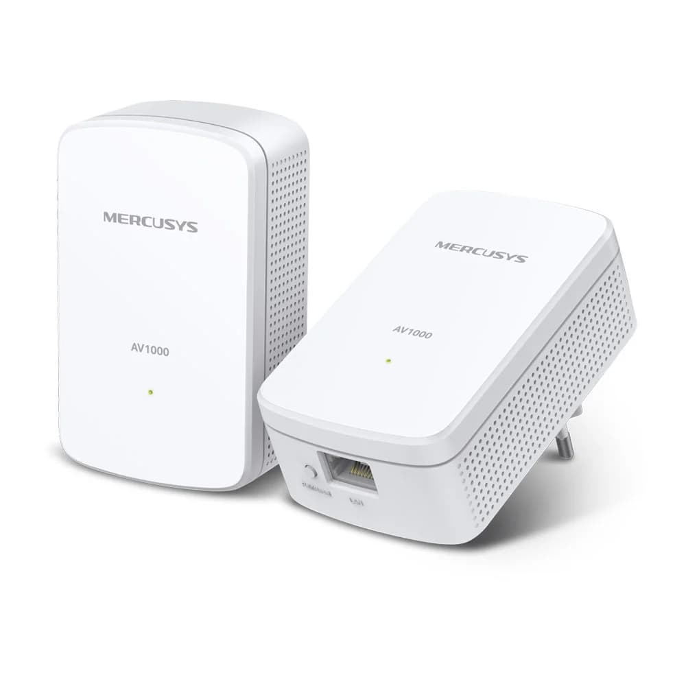 Сетевой адаптер Powerline Mercusys MP500 KIT AV1000 Комплект гигабитных адаптеров Powerline, 1000 Мбит/с по Powerline, 1 порт 1 Гбит/с, поддержка HomePlug AV2, 2 устройства в комплекте>