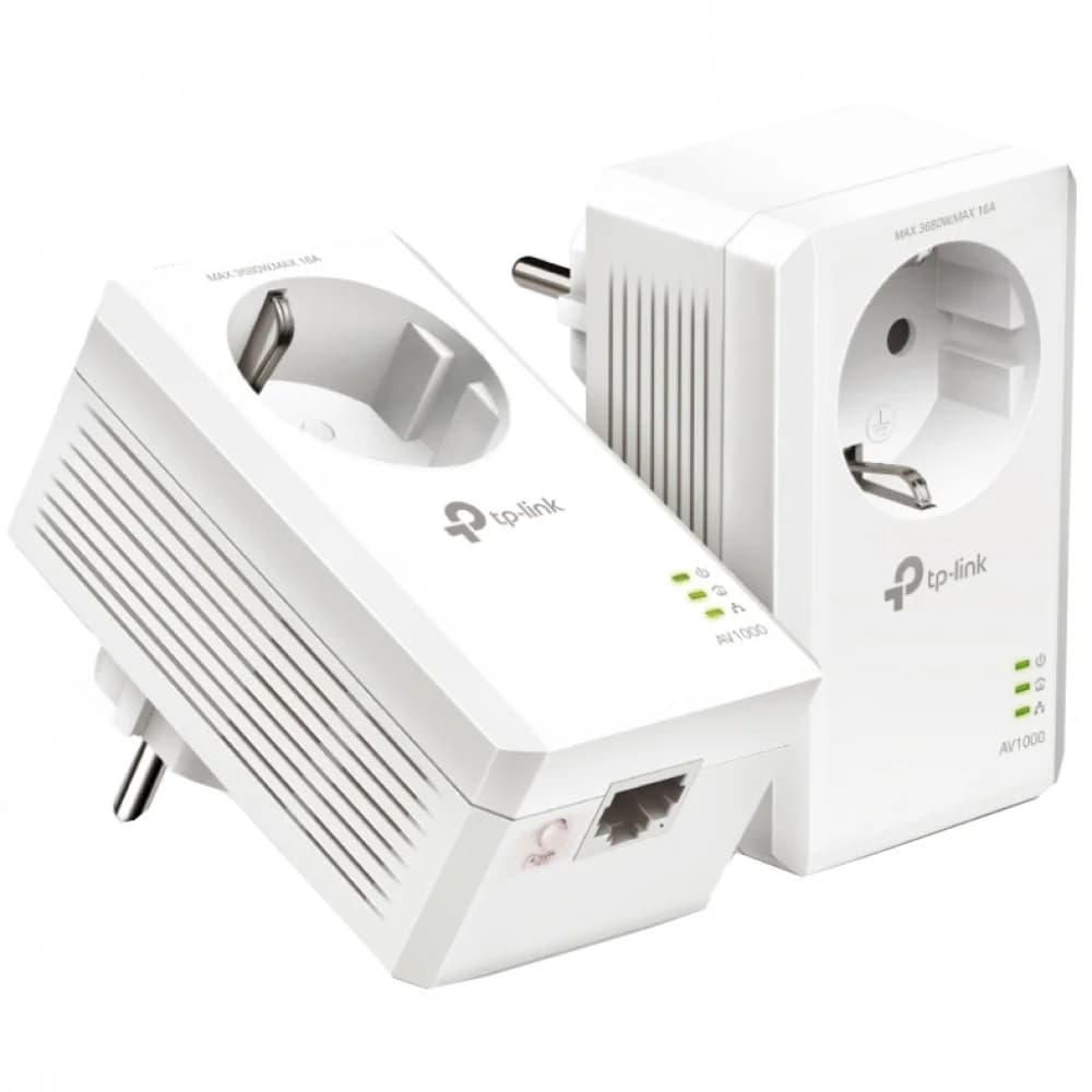 Сетевой адаптер Powerline Tp-Link TL-PA7017P KIT <AV1000 комплект 2-портовых гигабитных адаптеров Powerline со встроенной электророзеткой, скорость передачи данных по электросети до 1000 Мбит/с, 21п