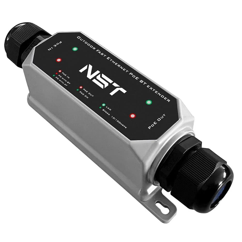 Уличный PoE удлинитель 10M/100M Fast Ethernet до 500м (до 22W). Увеличение расстояния передачи данных + питание на 100м. При каскадном подключении - 2 до 300м (до 12W), 3 до 400м (до 6W), 4 до 500м