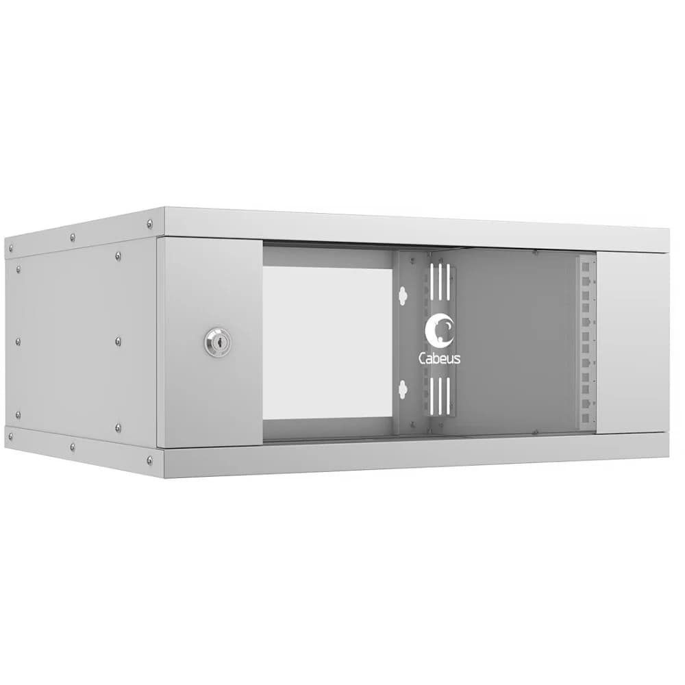 Cabeus WSC-05D-4U55/45 Шкаф телекоммуникационный настенный 19" 4U, серия LIGHT разборный, дверь стекло, цвет серый