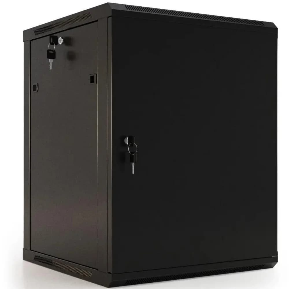 Hyperline TWB-0645-SR-RAL9004 Шкаф настенный 19-дюймовый (19"), 6U, 367x600х450мм, металлическая передняя дверь с замком, две боковые панели, цвет черный (RAL 9004) (разобранный)