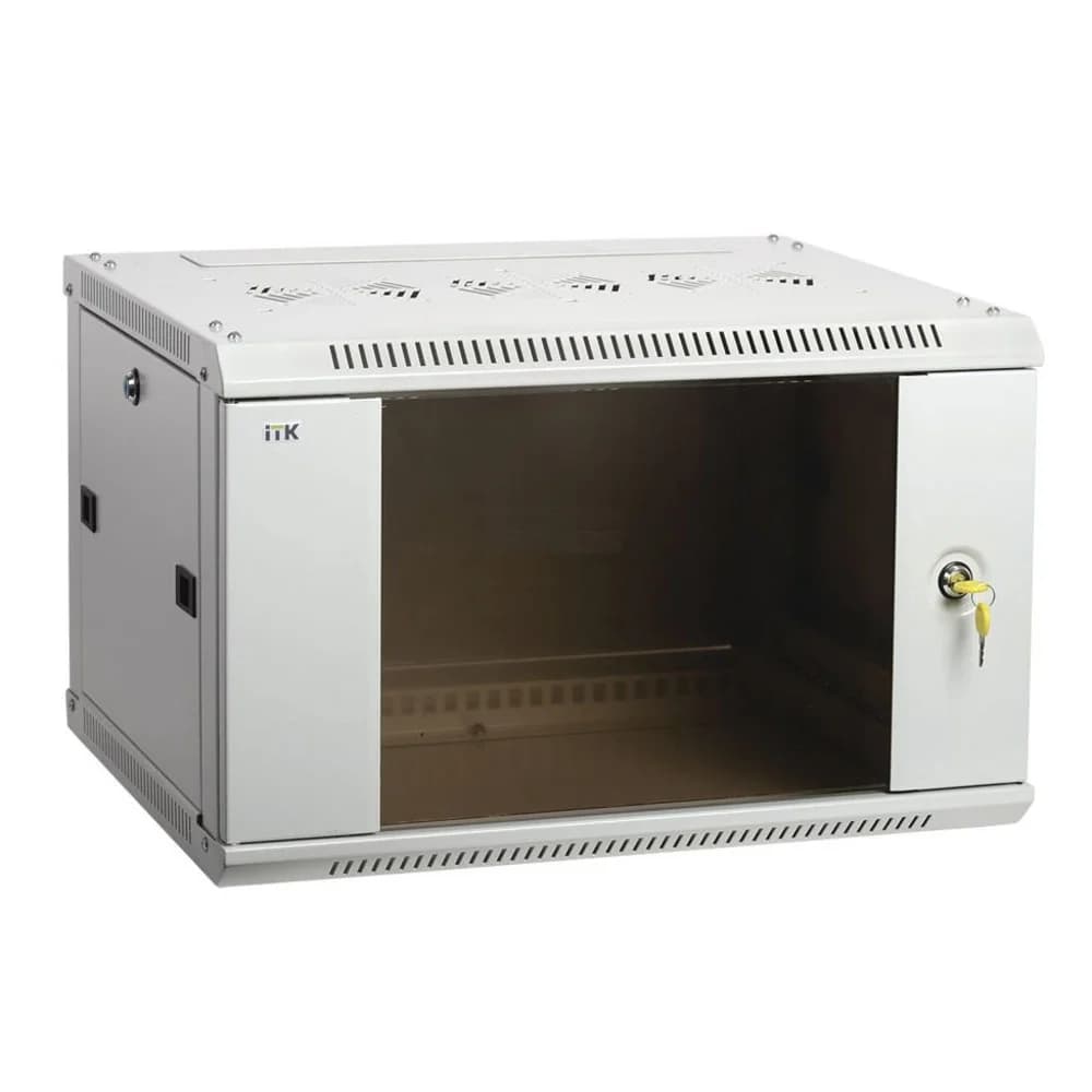 ITK Шкаф LINEA W 9U 600x450 мм дверь стекло, RAL7035 Настенный шкаф 9U серии LINEA W, 600х450мм, стеклянная передняя дверь, серый