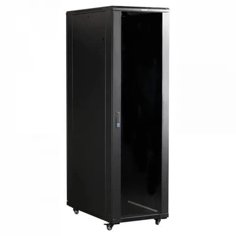 Шкаф коммутационный Lanmaster (TWT-CBB-42U-6X10-P1) напольный 42U 600x1000мм пер.дв.перфор. задн.дв.перфор.2-хст. 2 бок.пан. направл.под закл.гайки 800кг черный IP20 сталь