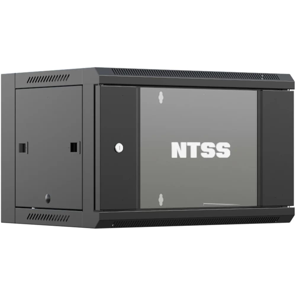 Шкаф коммутационный NTSS (NTSS-W12U6060GS-BL) настенный 12U 570x600мм пер.дв.стекл 60кг черный 27кг